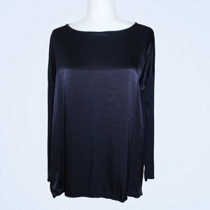 J. JILL Navy Blue Satin Style Front / Jersey Back Long Sleeve Top